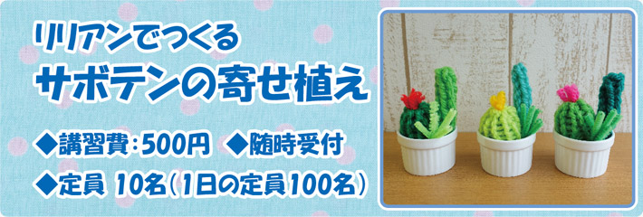 「リリアンでつくるサボテンの寄せ植え」 ◆講習費：500円