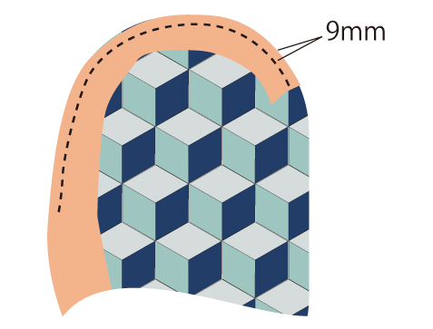 縫いしろを9mmにカットします