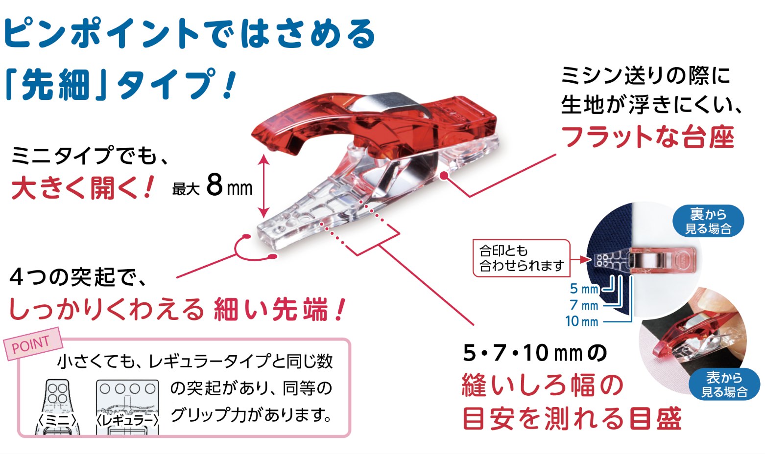ピンポイントではさめる「先細」タイプ
