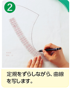 定規をずらしながら、曲線を写します。
