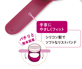 手首にやさしくフィット　シリコン製でソフトなリストバンド　パチリと簡単装着