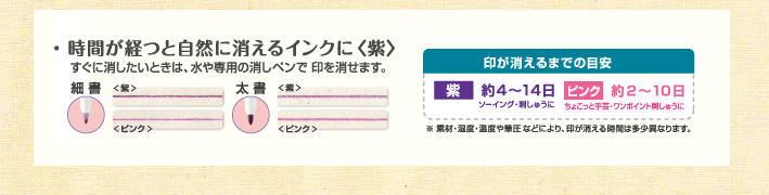 時間が経つと自然に消えるインクに紫