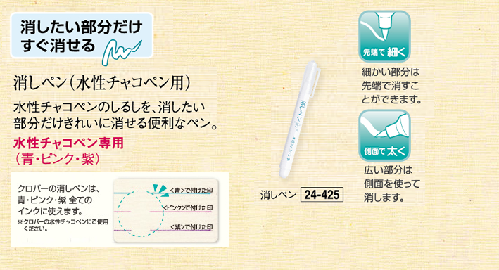 消したい部分だけすぐ消せる 細かい部分は先端で消すことができます。 広い部分は側面を使って消します。